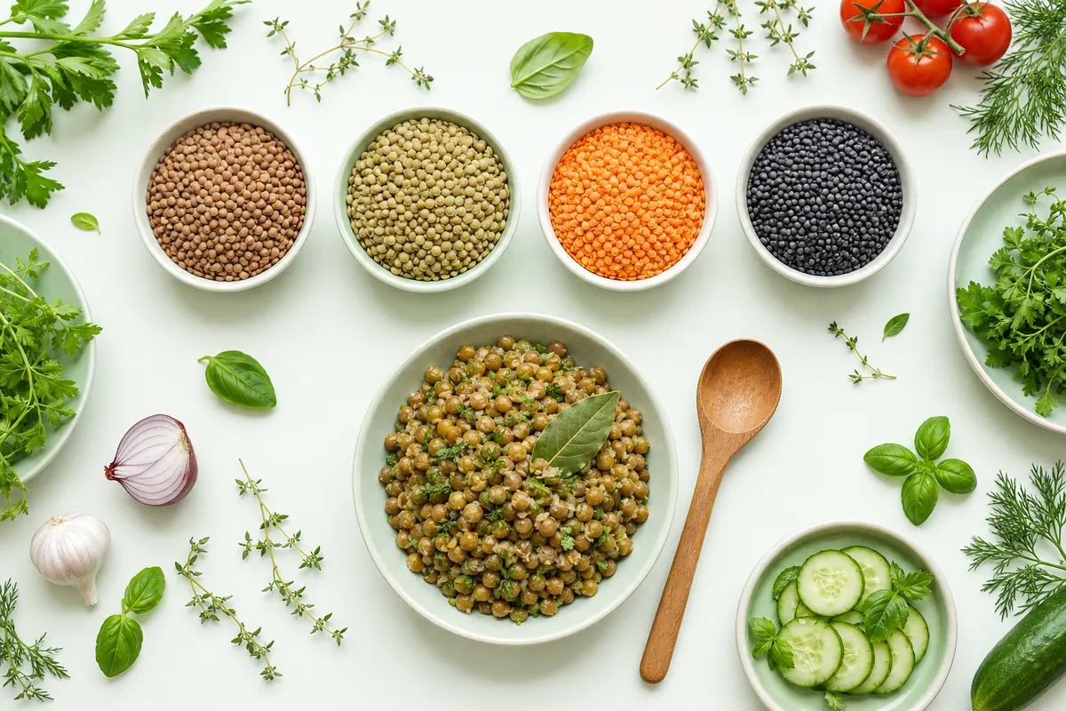 Linzen koken: bruin, groen, rood en beluga op een rij